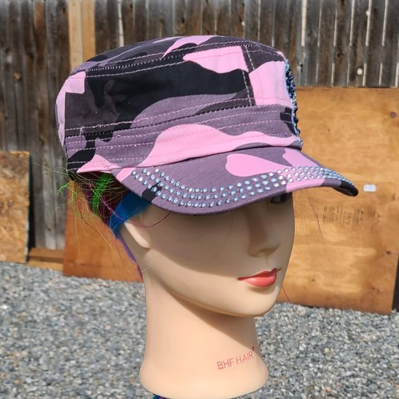 New Ladies Pink Camo & Black Paw BLING Hat - Picture 3 of 4